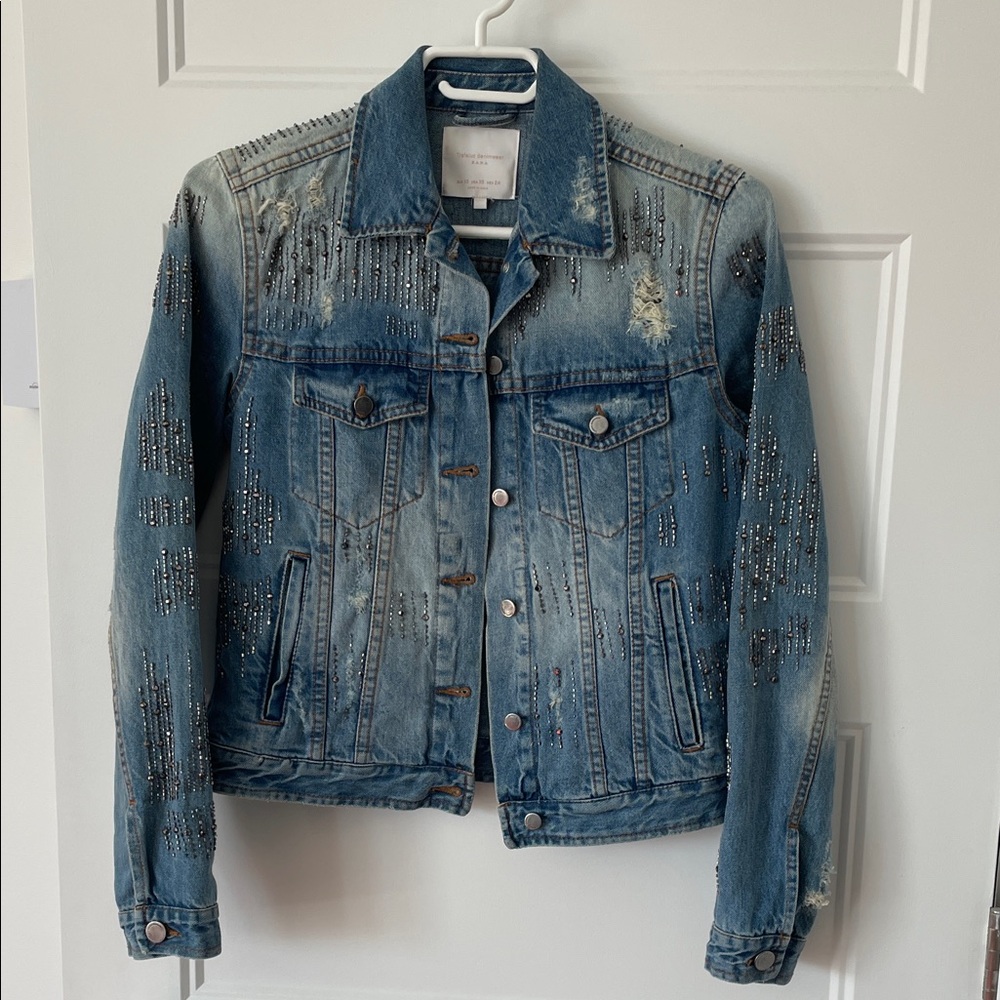 Zara Blue Embellished Jean Jacket